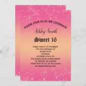 ピンクと金ゴールドグリッタースウィート16招待状 招待状 (正面/裏面)