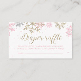 ピンクと金ゴールドグリッタースノーフレークおむつラッフル エンクロージャーカード