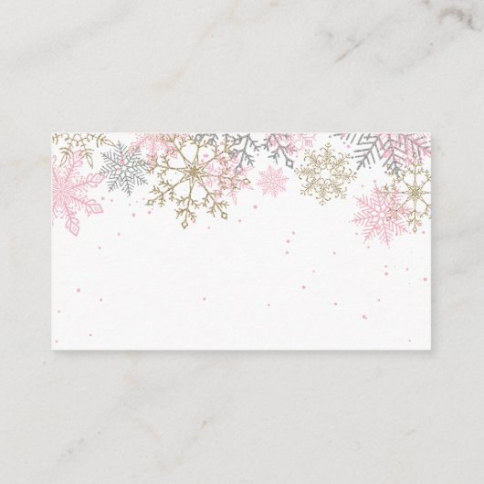 ピンクと金ゴールドグリッタースノーフレーク座席表 エンクロージャーカード (裏面)