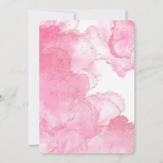 ピンクと金ゴールドグリッタースモークブライダルシャワー 招待状 (裏面)