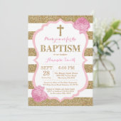 ピンクと金ゴールドグリッターバプテスマ招待状 招待状 (スタンド正面)