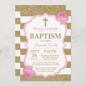 ピンクと金ゴールドグリッターバプテスマ招待状 招待状 (正面/裏面)