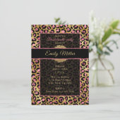 ピンクと金ゴールドグリッターヒョウの印刷パーティー 招待状 (スタンド正面)