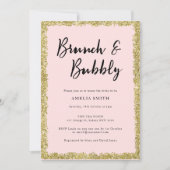 ピンクと金ゴールドグリッターブライダルシャワーパーティー 招待状 (正面)