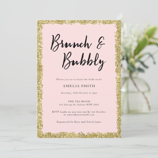 ピンクと金ゴールドグリッターブライダルシャワーパーティー 招待状 (スタンド正面)