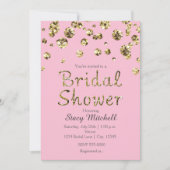 ピンクと金ゴールドグリッターブライダルシャワー招待 招待状 (正面)