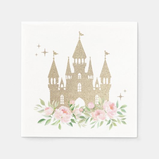 ピンクと金ゴールドグリッタープリンセス誕生日 スタンダードカクテルナプキン (正面)