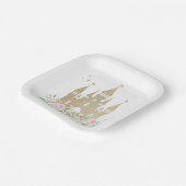 ピンクと金ゴールドグリッタープリンセス誕生日 ペーパープレート (傾斜あり)