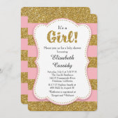 ピンクと金ゴールドグリッターベビーガールシャワー招待状 招待状 (正面/裏面)