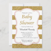 ピンクと金ゴールドグリッターベビーシャワー招待状 招待状 (正面)