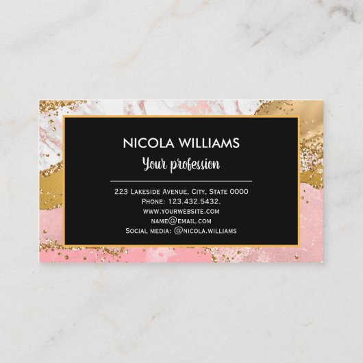 ピンクと金ゴールドグリッターマーブルゲート 名刺 (裏面)
