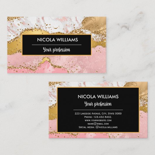ピンクと金ゴールドグリッターマーブルゲート 名刺 (正面/裏面)