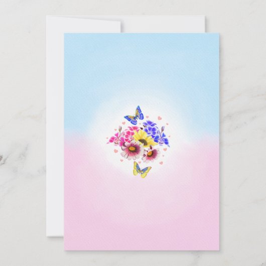 ピンクと金ゴールドグリッターユニコーンレインボー誕生日 招待状 (裏面)