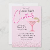 ピンクと金ゴールドグリッターレディースナイトカクテルパーティー 招待状 (正面)