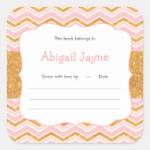 ピンクと金ゴールドグリッター女の子の赤ちゃんシャワー本のプレート スクエアシール (正面)