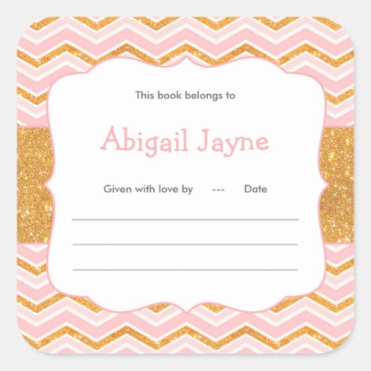 ピンクと金ゴールドグリッター女の子の赤ちゃんシャワー本のプレート スクエアシール (正面)