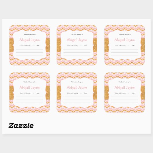 ピンクと金ゴールドグリッター女の子の赤ちゃんシャワー本のプレート スクエアシール (シート)