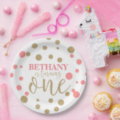 ピンクと金ゴールドグリッター最初の誕生日紙プレート ペーパープレート (パーティー)