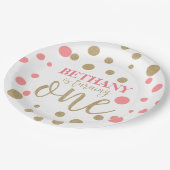 ピンクと金ゴールドグリッター最初の誕生日紙プレート ペーパープレート (アングル)