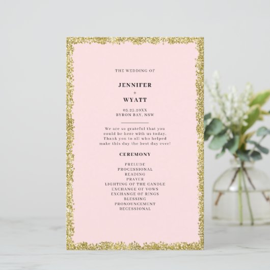 ピンクと金ゴールドグリッター結婚式 プログラム (スタンド正面)