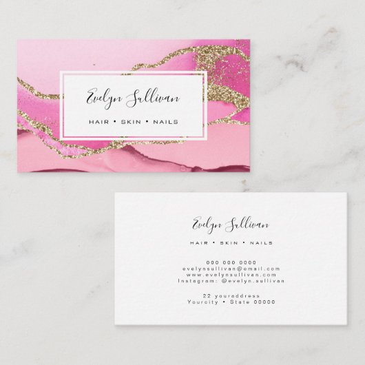 ピンクと金ゴールドグリッター酸 名刺 (正面/裏面)