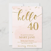 ピンクと金ゴールドグリッター40歳の誕生日招待状 招待状 (正面)