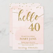 ピンクと金ゴールドグリッター40歳の誕生日招待状 招待状 (正面/裏面)