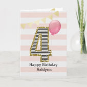 ピンクと金ゴールドグリッター4th誕生日 カード (正面)