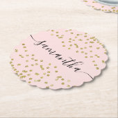 ピンクと金ゴールドグリッター ペーパーコースター (アングル)