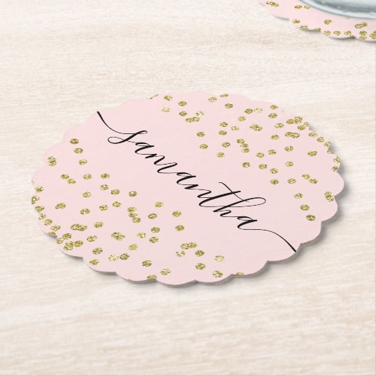 ピンクと金ゴールドグリッター ペーパーコースター (アングル)