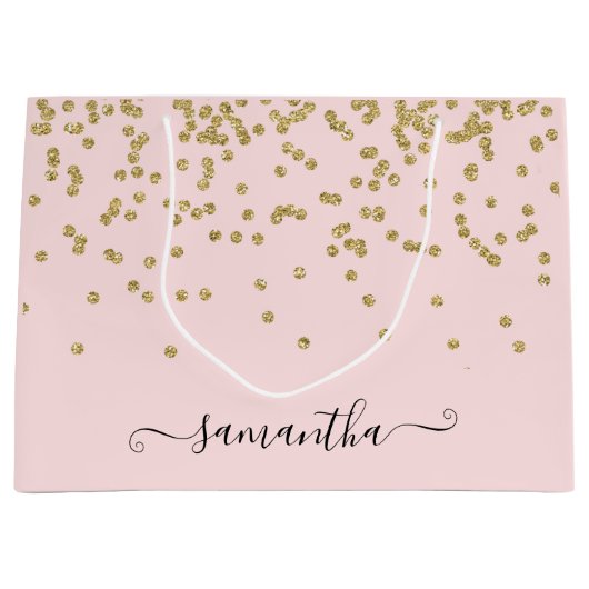 ピンクと金ゴールドグリッター ラージペーパーバッグ (正面)