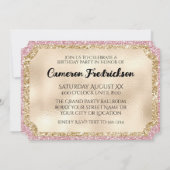 ピンクと金ゴールドグリッターVIPイベントチケット 招待状 (裏面)