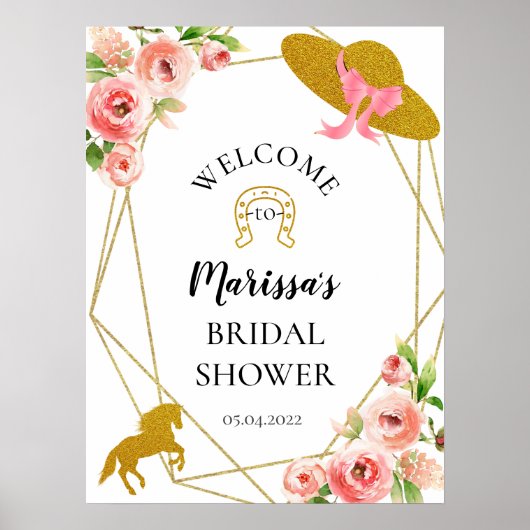 ピンクと金ゴールドケンタッキー・ダービーウェルカムサイン ポスター (正面)