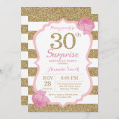 ピンクと金ゴールドサプライズ30歳の誕生日招待状 招待状 (正面/裏面)