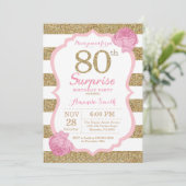 ピンクと金ゴールドサプライズ80誕生日招待状 招待状 (スタンド正面)