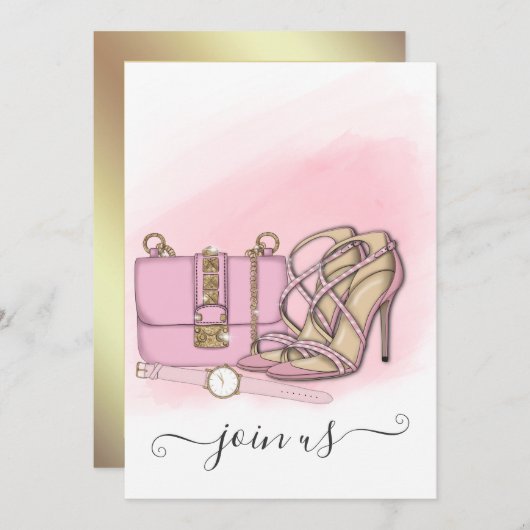 ピンクと金ゴールドシックバチェロレッテ招待状 招待状 (正面/裏面)