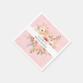 ピンクと金ゴールドシック花模様ブライダルシャワー スタンダードカクテルナプキン (角)