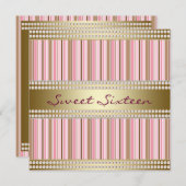 ピンクと金ゴールドスウィート16パーティー 招待状 (正面/裏面)