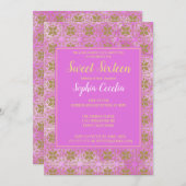 ピンクと金ゴールドスウィート16招待状 招待状 (正面/裏面)