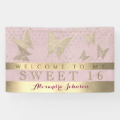 ピンクと金ゴールドスウィート16誕生日 横断幕 (横)