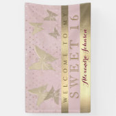 ピンクと金ゴールドスウィート16誕生日 横断幕 (縦)