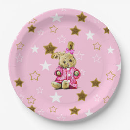 ピンクと金ゴールドスターズ&バニー紙プレート ペーパープレート