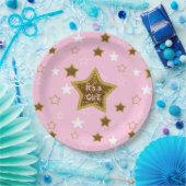 ピンクと金ゴールドスターズIts aガール紙プレート ペーパープレート (パーティー)