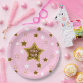 ピンクと金ゴールドスターズIts aガール紙プレート ペーパープレート (パーティー)