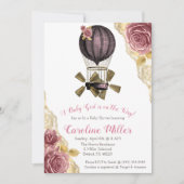 ピンクと金ゴールドスチームパンク熱気球シャワー 招待状 (正面)