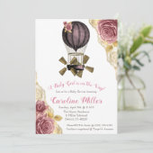 ピンクと金ゴールドスチームパンク熱気球シャワー 招待状 (スタンド正面)