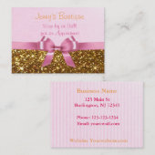ピンクと金ゴールドストライプのとピンクボウ&グリッター 予約カード (正面/裏面)