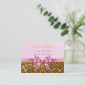 ピンクと金ゴールドストライプのとピンクボウ&グリッター 予約カード (スタンド正面)