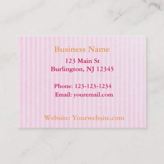 ピンクと金ゴールドストライプのとピンクボウ&グリッター 予約カード (裏面)