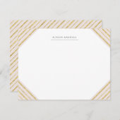 ピンクと金ゴールドストライプのモノグラムの文房具 ノートカード (正面/裏面)